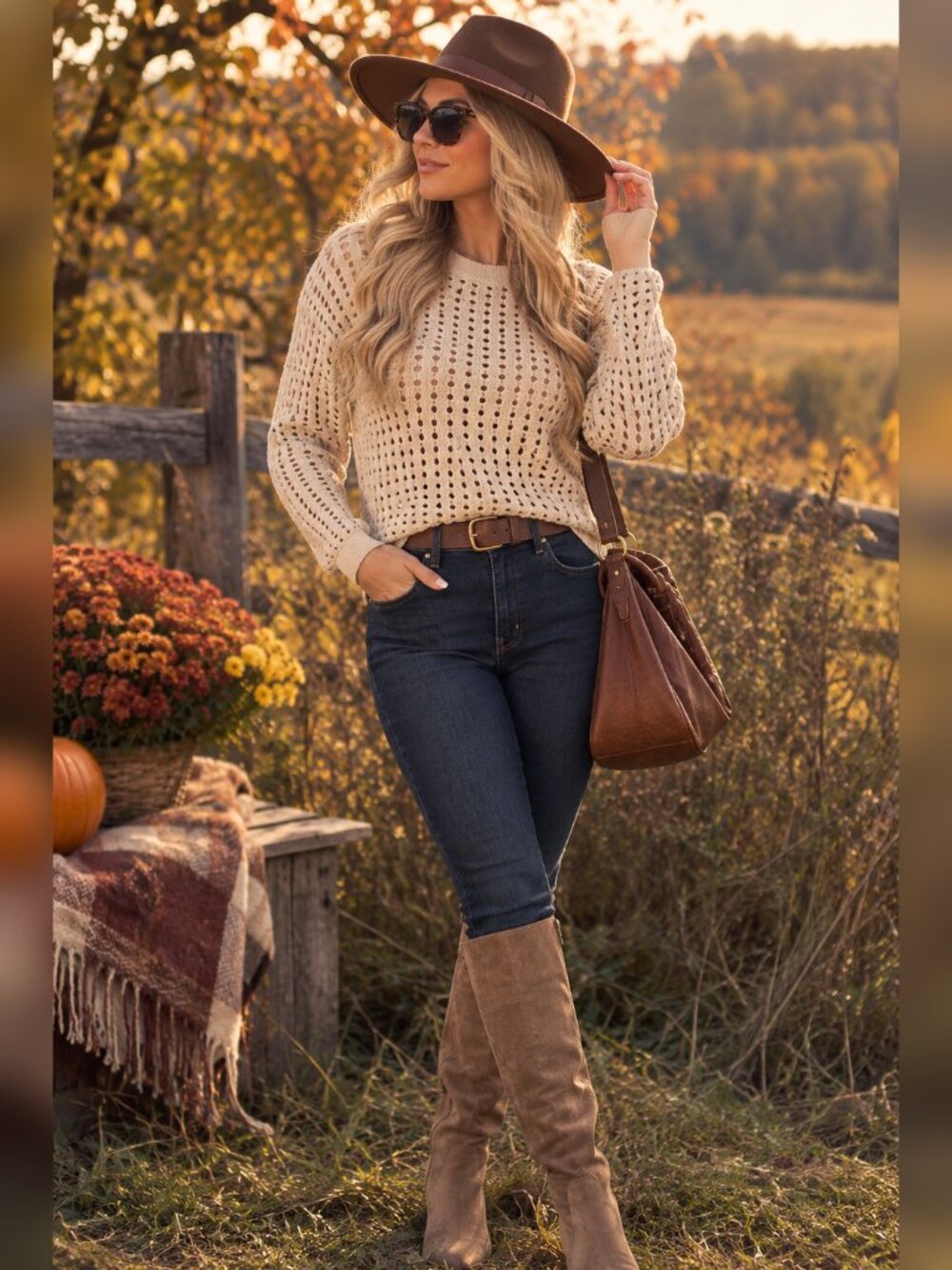 Cream Open-Knit Crochet Sweater in size XS. Western boho layering autumnal piece